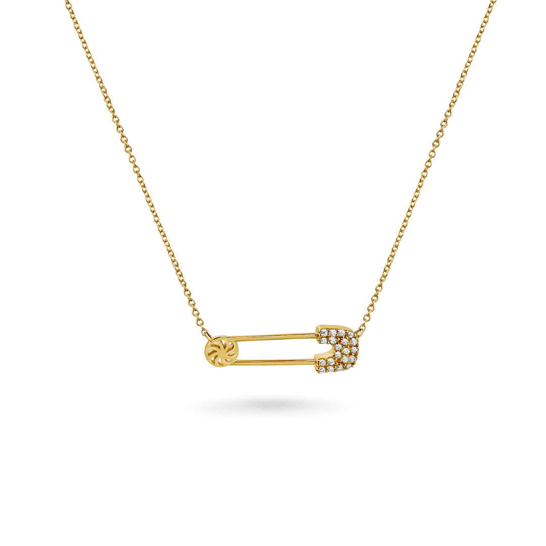 14K Safety Pin Necklace Necklaces IceLink-CAL 14K Gold  